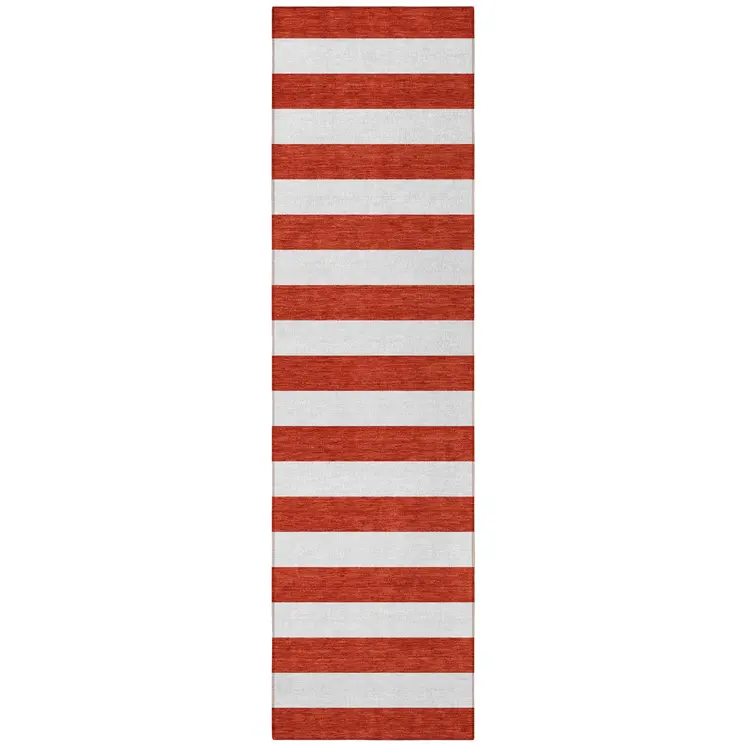 8' Runner Red and White Striped Washable Non Skid Indoor Outdoor Runner Rug