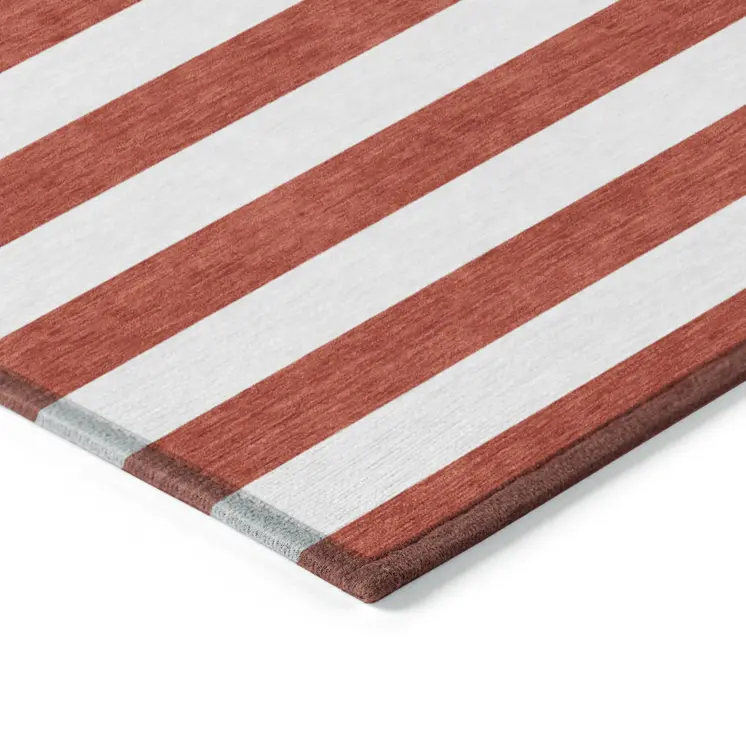 8' Round Red and White Round Striped Washable Non Skid Indoor Outdoor Area Rug