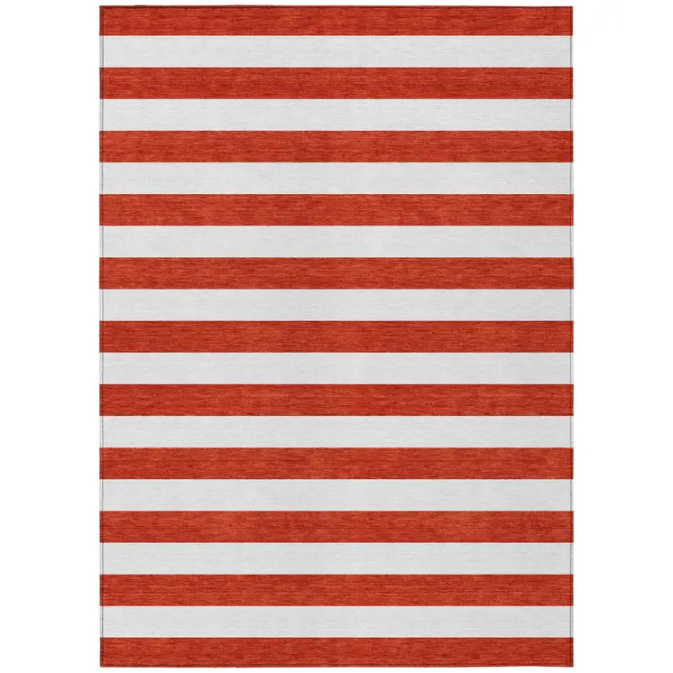 8' X 10' Red and White Striped Washable Non Skid Indoor Outdoor Area Rug