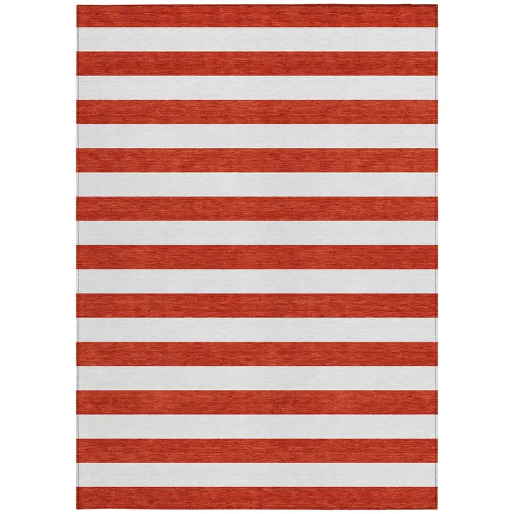 8' X 10' Red and White Striped Washable Non Skid Indoor Outdoor Area Rug