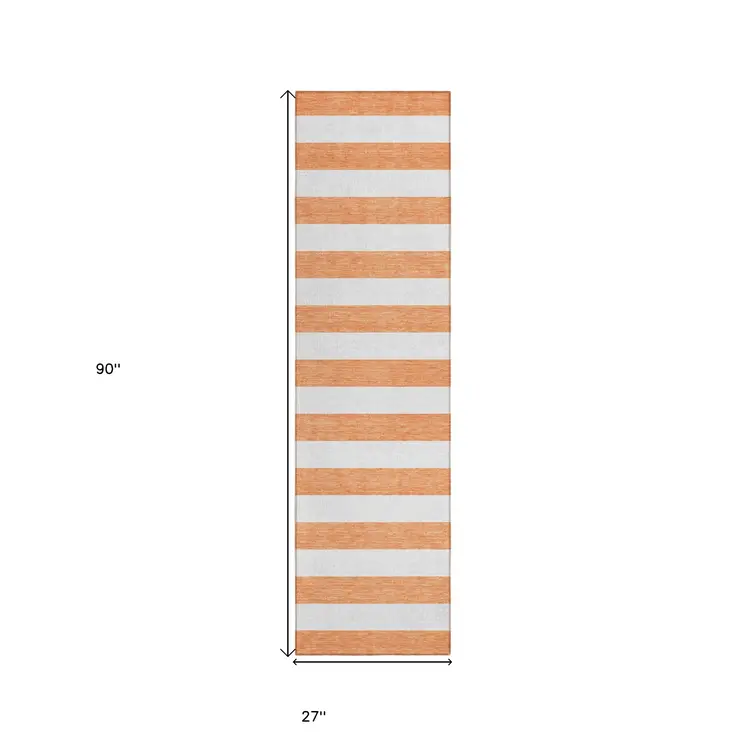 2' X 8' Salmon Striped Washable Indoor Outdoor Runner Rug