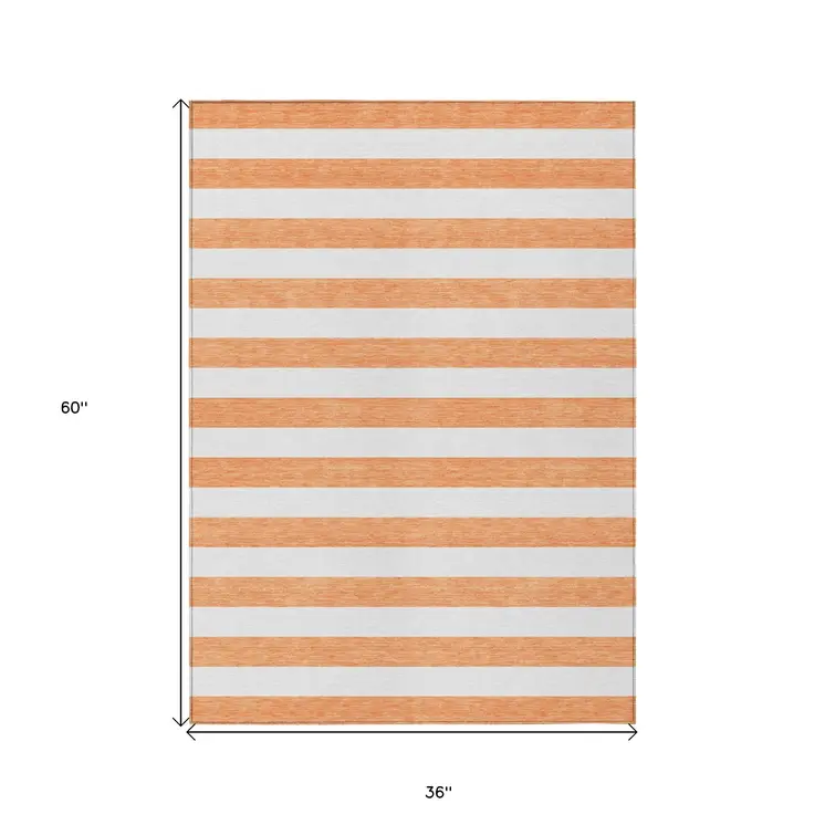 3' X 5' Salmon Striped Washable Non Skid Indoor Outdoor Area Rug