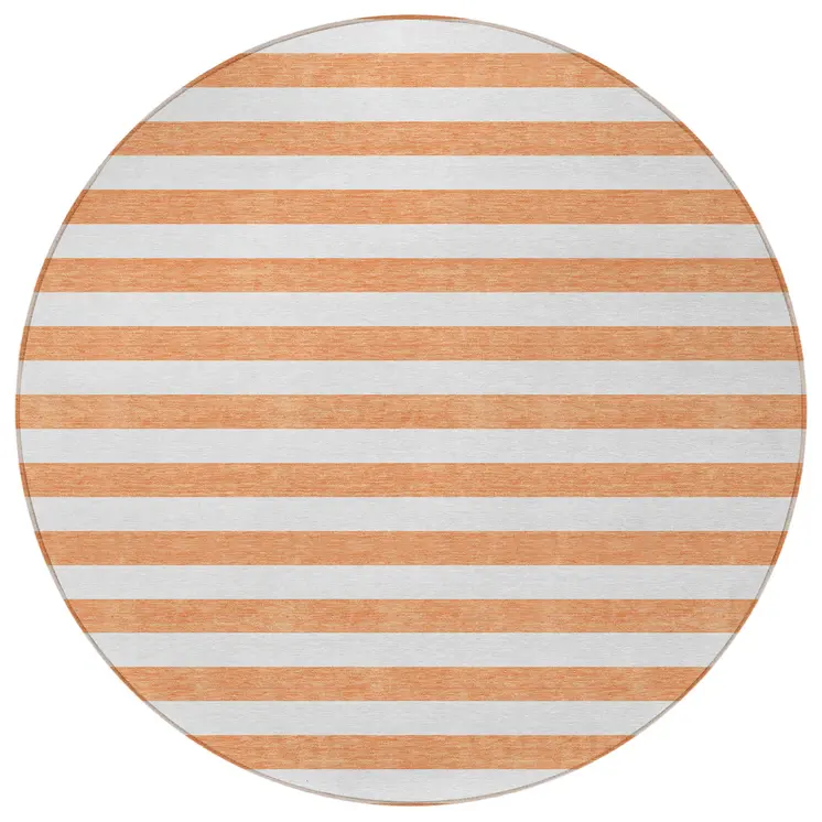 8' Round Salmon Round Striped Washable Non Skid Indoor Outdoor Area Rug
