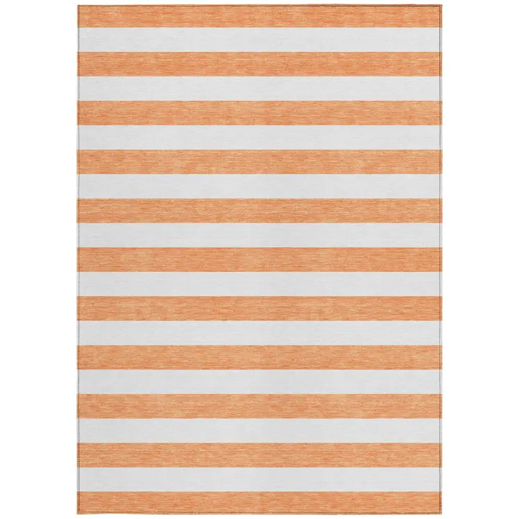 9' X 12' Salmon Striped Washable Non Skid Indoor Outdoor Area Rug