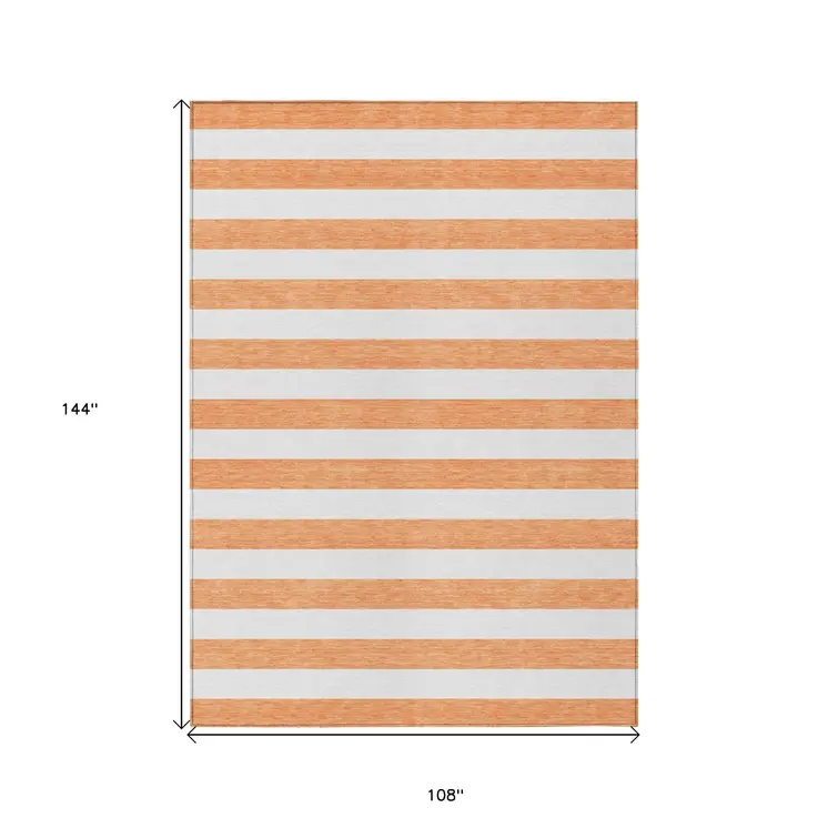 9' X 12' Salmon Striped Washable Non Skid Indoor Outdoor Area Rug