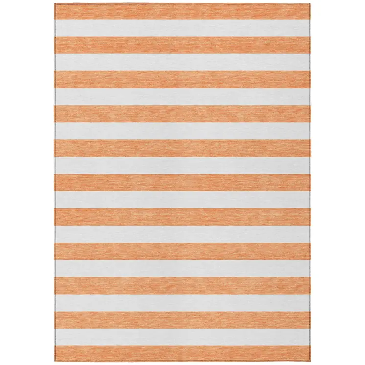 9' X 12' Salmon Striped Washable Non Skid Indoor Outdoor Area Rug