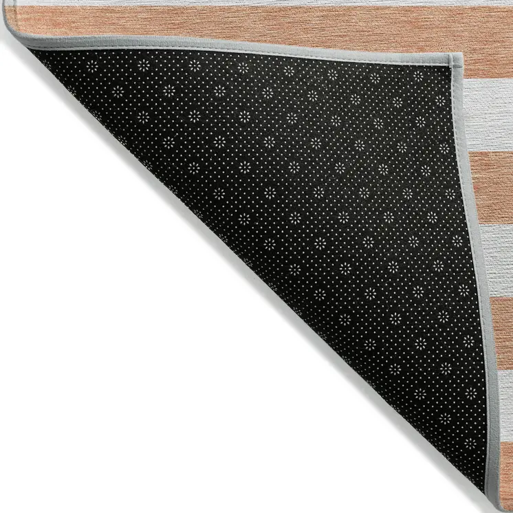 9' X 12' Salmon Striped Washable Non Skid Indoor Outdoor Area Rug
