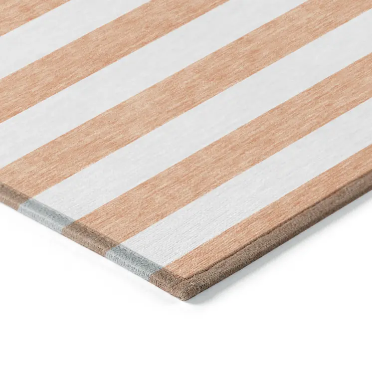 9' X 12' Salmon Striped Washable Non Skid Indoor Outdoor Area Rug