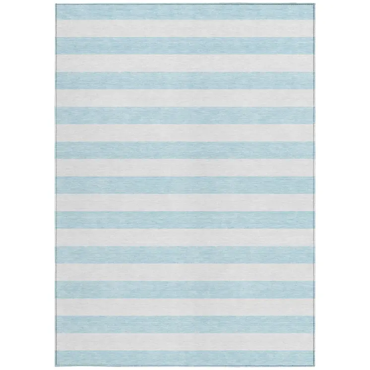 3' X 5' Sky Blue Striped Washable Non Skid Indoor Outdoor Area Rug