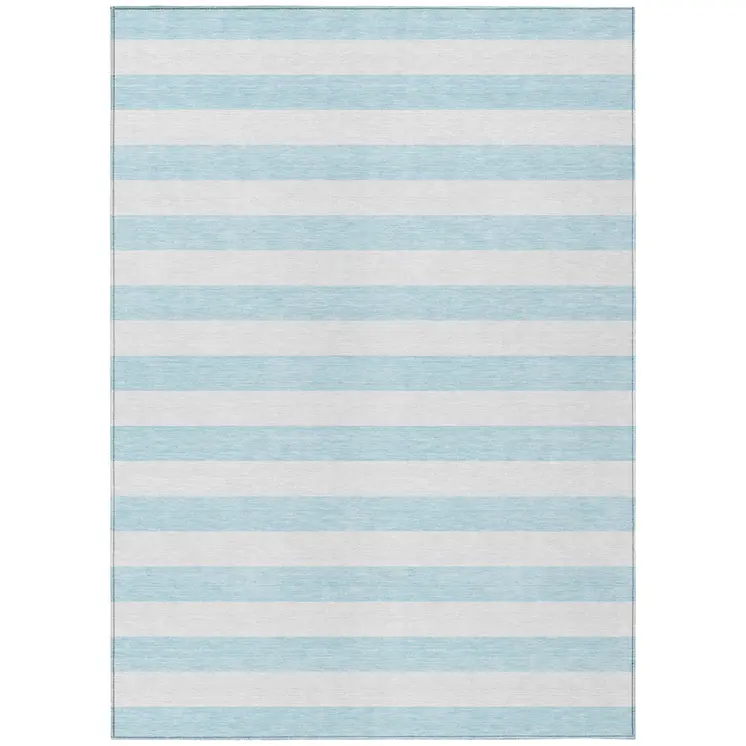 3' X 5' Sky Blue Striped Washable Non Skid Indoor Outdoor Area Rug