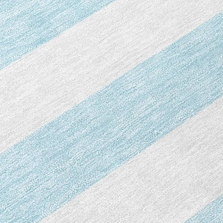 8' X 10' Blue and White Striped Washable Indoor Outdoor Area Rug