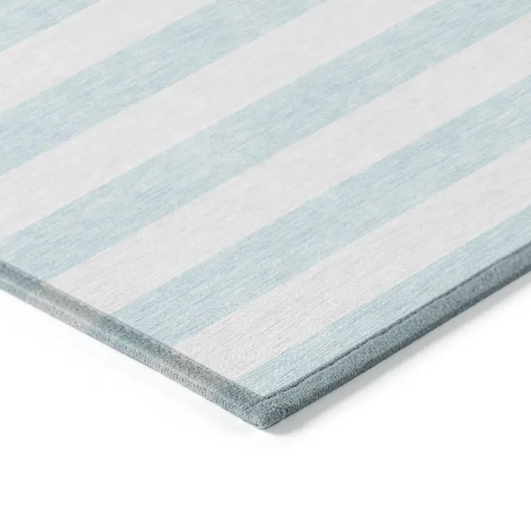 10' X 14' Blue and White Striped Washable Indoor Outdoor Area Rug