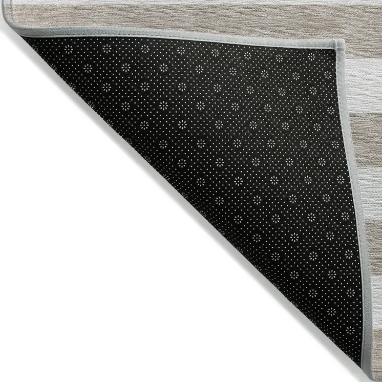 3' X 5' Taupe and White Striped Washable Indoor Outdoor Area Rug
