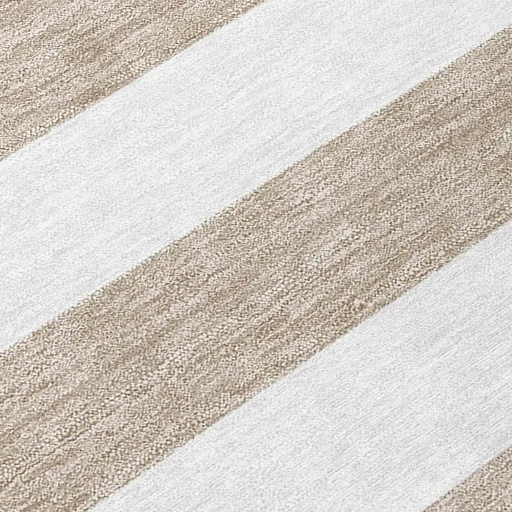 10' X 14' Taupe and White Striped Washable Indoor Outdoor Area Rug