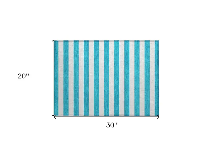 2' X 3' Teal Striped Washable Non Skid Indoor Outdoor Area Rug