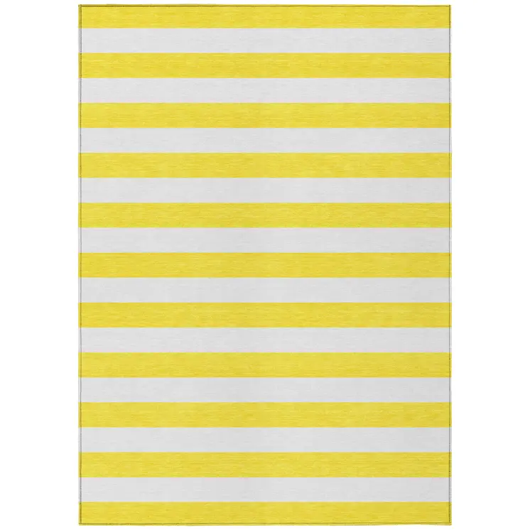 3' X 5' Yellow and White Striped Washable Indoor Outdoor Area Rug