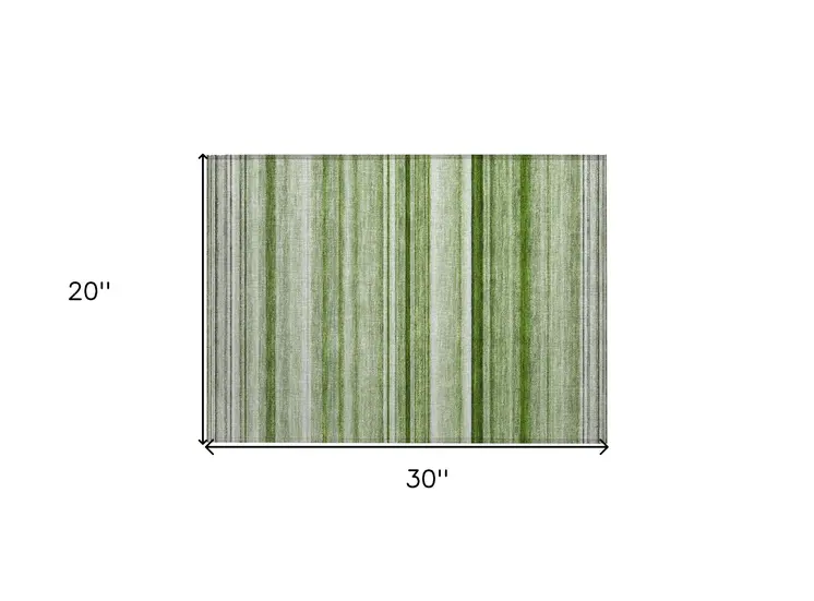 2' X 3' Artichoke Green Striped Washable Indoor Outdoor Area Rug
