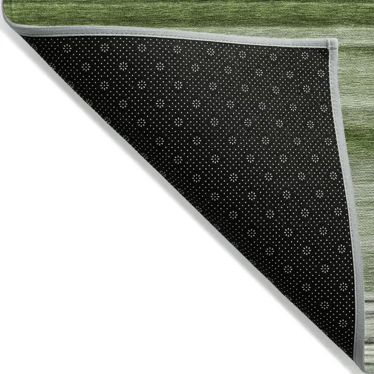 2' X 8' Artichoke Green Striped Washable Indoor Outdoor Runner Rug