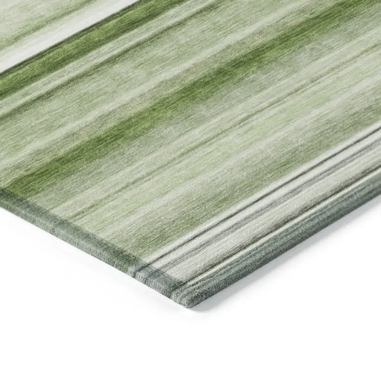 3' X 5' Artichoke Green Striped Washable Non Skid Indoor Outdoor Area Rug
