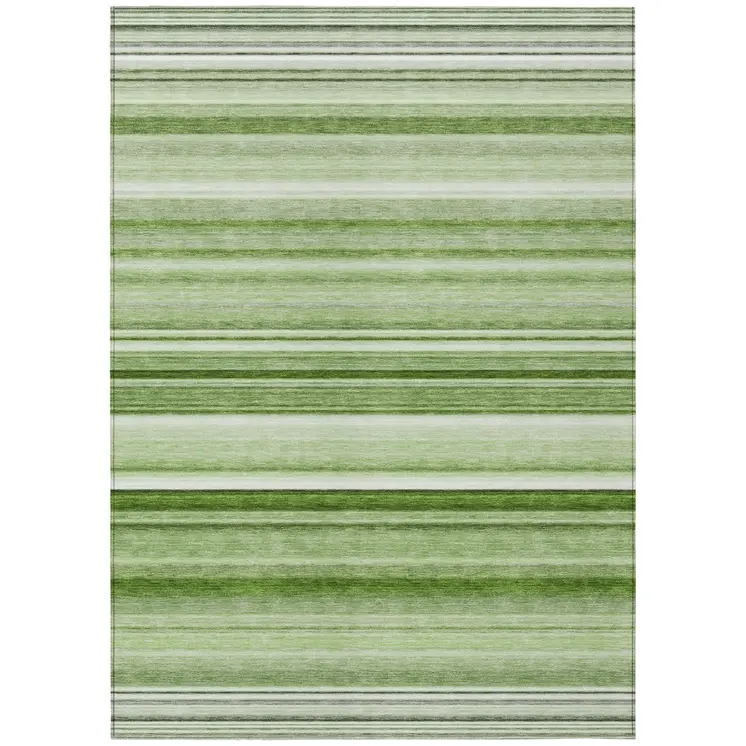 9' X 12' Artichoke Green Striped Washable Indoor Outdoor Area Rug