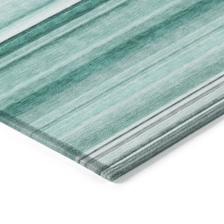3' X 5' Aqua Striped Washable Indoor Outdoor Area Rug