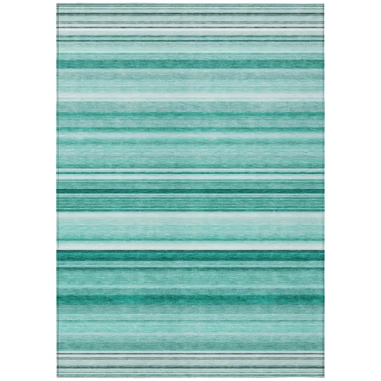 8' X 10' Aqua Striped Washable Indoor Outdoor Area Rug