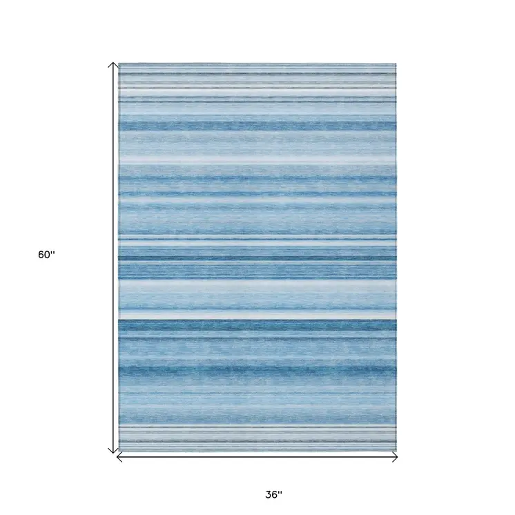 3' X 5' Blue Striped Washable Non Skid Indoor Outdoor Area Rug