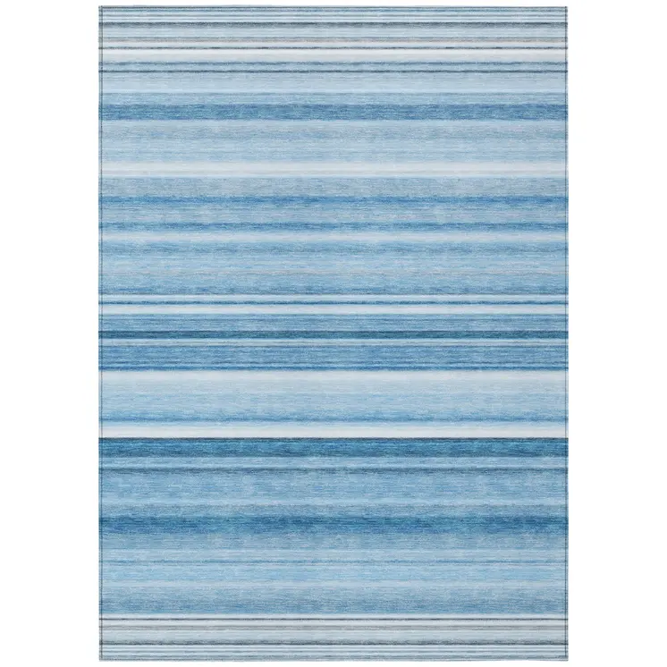 5' X 8' Blue Striped Washable Non Skid Indoor Outdoor Area Rug