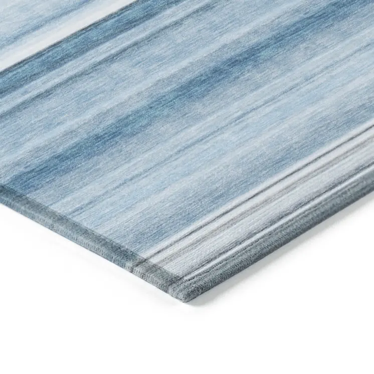 5' X 8' Blue Striped Washable Non Skid Indoor Outdoor Area Rug