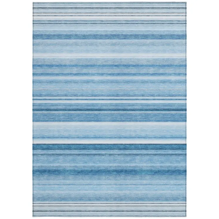5' X 8' Blue Striped Washable Non Skid Indoor Outdoor Area Rug