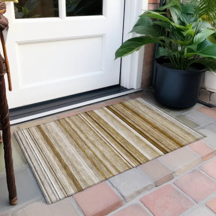 2' X 3' Chocolate Striped Washable Non Skid Indoor Outdoor Area Rug
