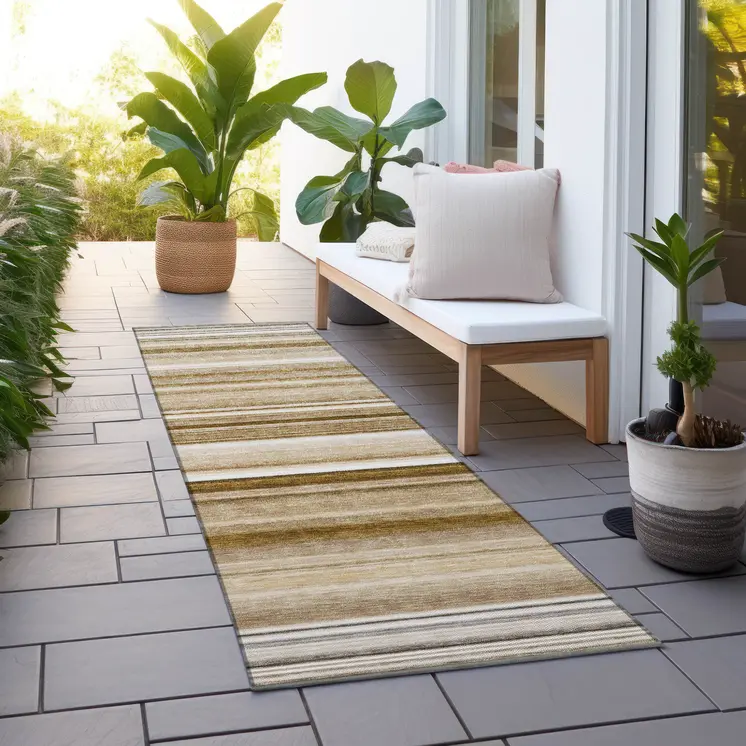 2' X 8' Chocolate Striped Washable Indoor Outdoor Runner Rug