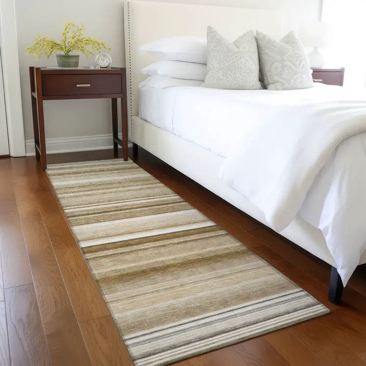 2' X 8' Chocolate Striped Washable Indoor Outdoor Runner Rug