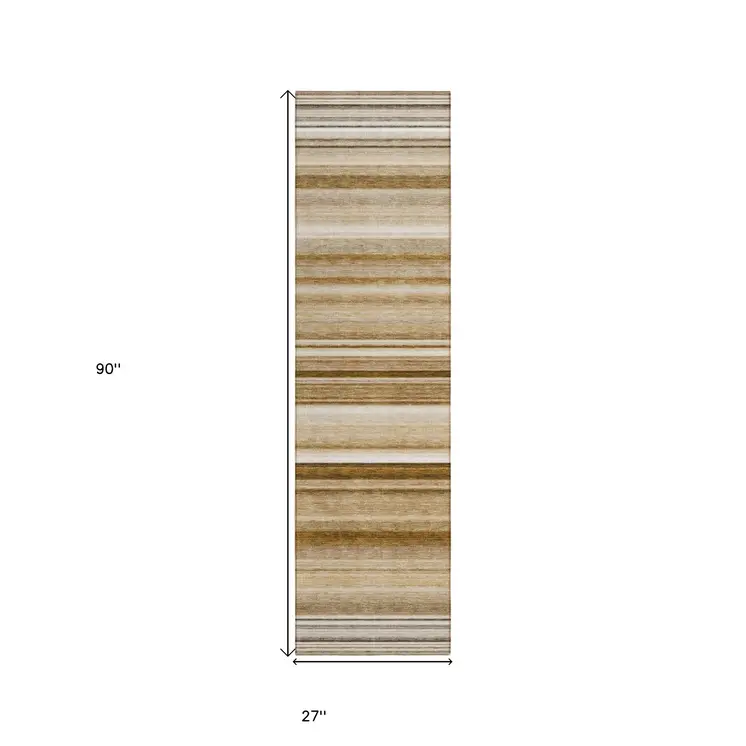 2' X 8' Chocolate Striped Washable Indoor Outdoor Runner Rug