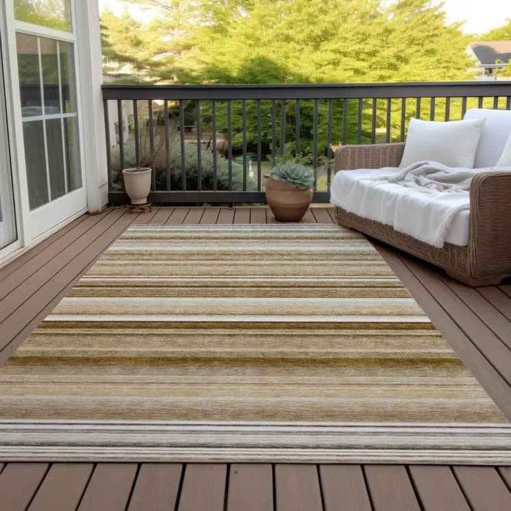 3' X 5' Chocolate Striped Washable Non Skid Indoor Outdoor Area Rug