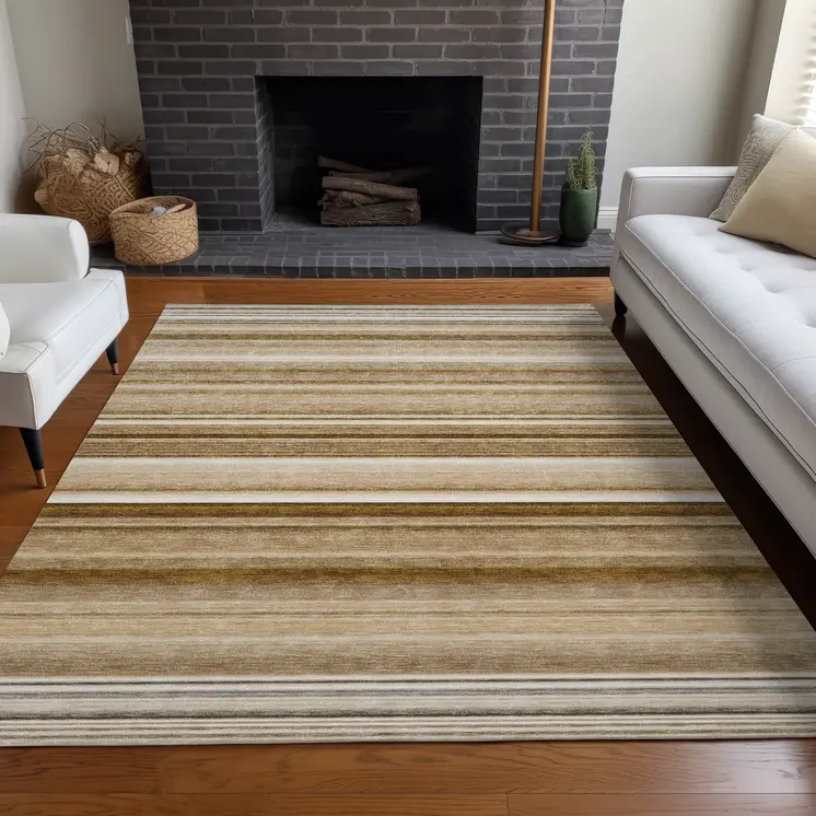 3' X 5' Chocolate Striped Washable Non Skid Indoor Outdoor Area Rug