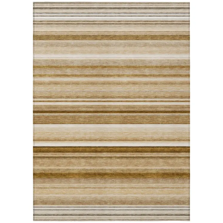 5' X 8' Chocolate Striped Washable Non Skid Indoor Outdoor Area Rug