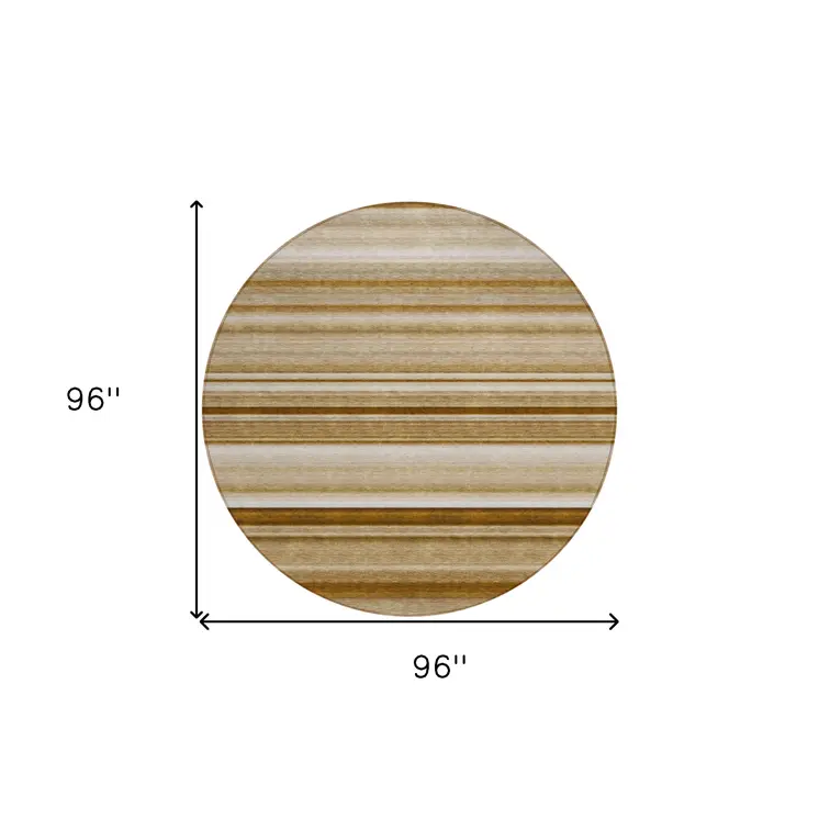 8' Round Chocolate Round Striped Washable Non Skid Indoor Outdoor Area Rug