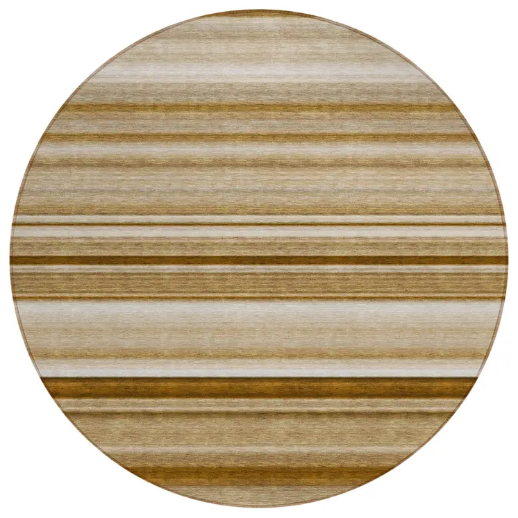 8' Round Chocolate Round Striped Washable Non Skid Indoor Outdoor Area Rug