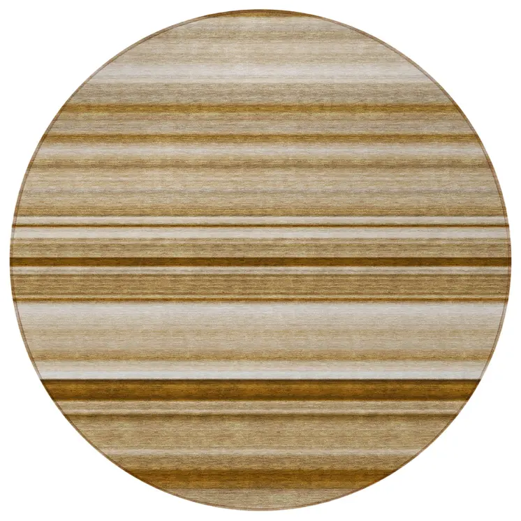 8' Round Chocolate Round Striped Washable Non Skid Indoor Outdoor Area Rug
