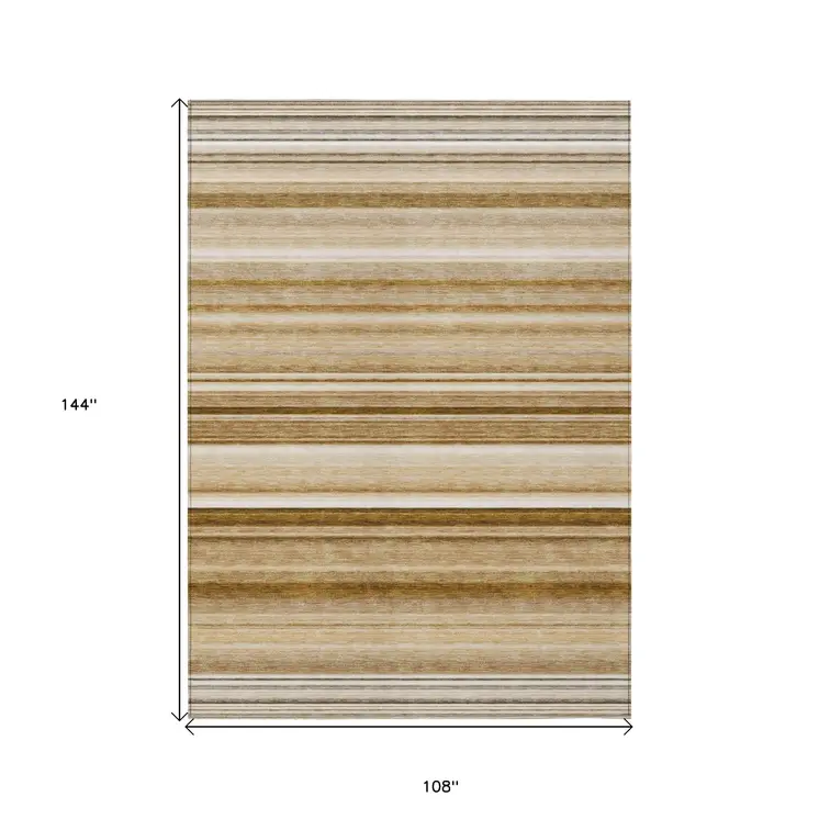 9' X 12' Chocolate Striped Washable Non Skid Indoor Outdoor Area Rug