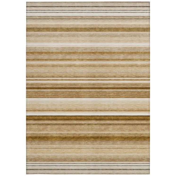 9' X 12' Chocolate Striped Washable Non Skid Indoor Outdoor Area Rug