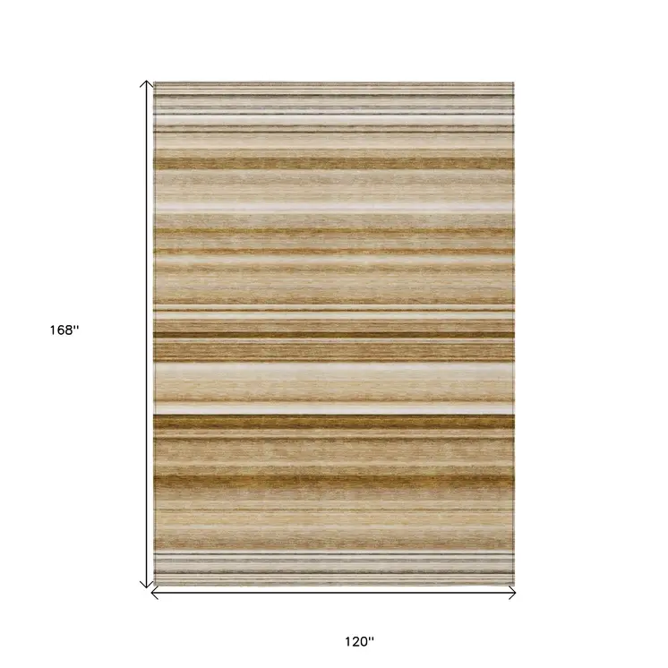 10' X 14' Chocolate Striped Washable Non Skid Indoor Outdoor Area Rug