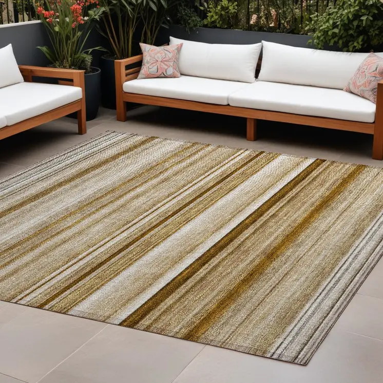 10' X 14' Chocolate Striped Washable Non Skid Indoor Outdoor Area Rug