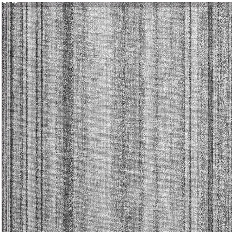 2' X 3' Gray Striped Washable Non Skid Indoor Outdoor Area Rug