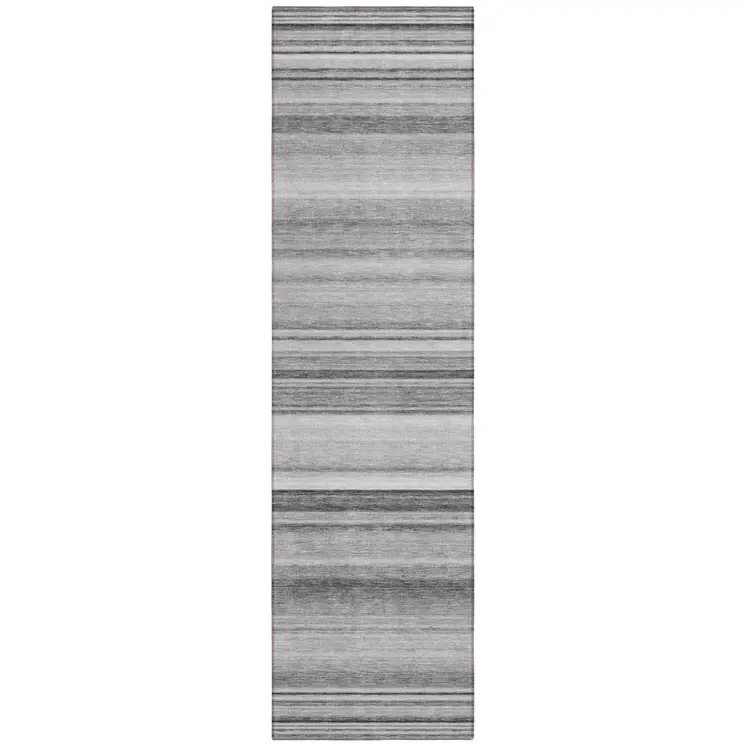 8' Runner Gray Striped Washable Non Skid Indoor Outdoor Runner Rug