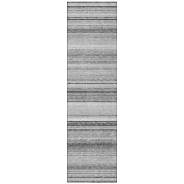 8' Runner Gray Striped Washable Non Skid Indoor Outdoor Runner Rug
