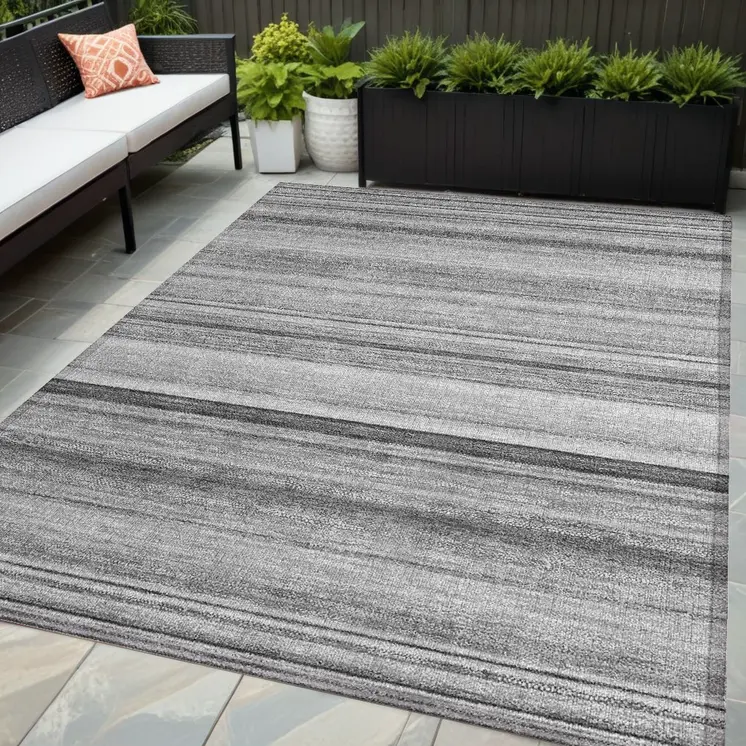 5' X 8' Gray Striped Washable Non Skid Indoor Outdoor Area Rug