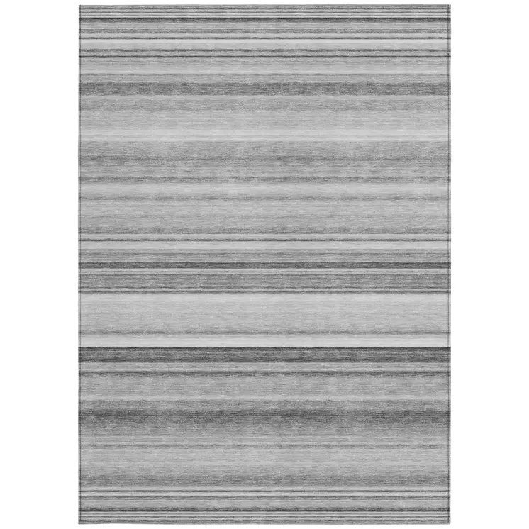8' X 10' Gray Striped Washable Non Skid Indoor Outdoor Area Rug