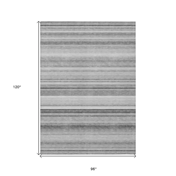 8' X 10' Gray Striped Washable Non Skid Indoor Outdoor Area Rug